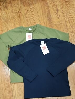 Kids Long-Sleeve Crewneck Shirt - Navy and Olive-set of 2